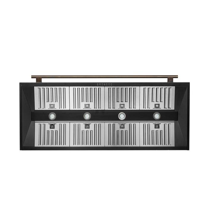 FORNO Aria 60" 1200 CFM Convertible Wall Mount Range Hood with Black Hood and Antique Brass Accents, FRHWM5095-60BLK