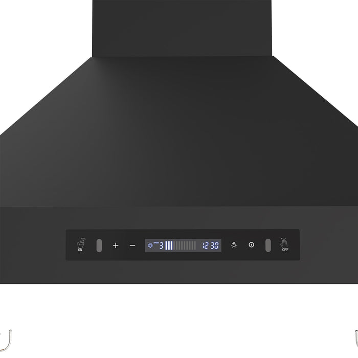 FORNO Venezia 30" 370 CFM Wall Mount Ducted Range Hood with Touch Controls and LED Lights in Black with Antique Brass Accents, FRHWM5503-30BLK
