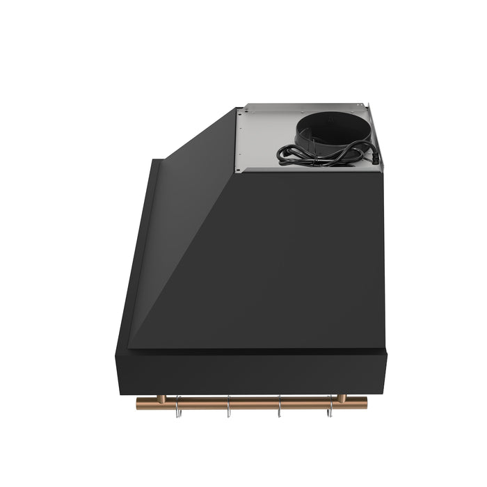 FORNO Venezia 30" 370 CFM Wall Mount Ducted Range Hood with Touch Controls and LED Lights in Black with Antique Brass Accents, FRHWM5503-30BLK