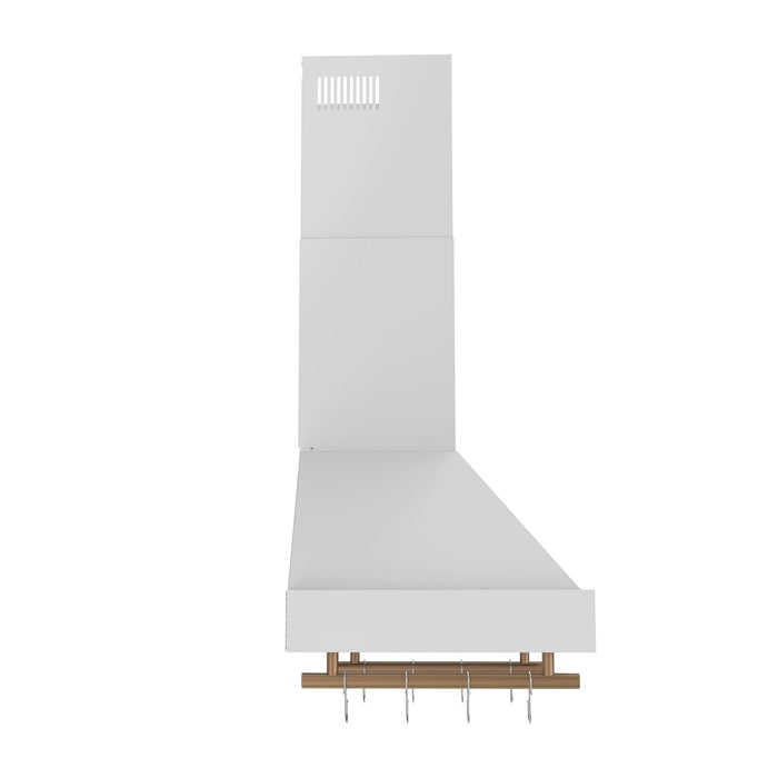FORNO Venezia 30" 370 CFM Wall Mount Ducted Range Hood with Touch Controls and LED Lights in White with Antique Brass Accents, FRHWM5503-30WHT