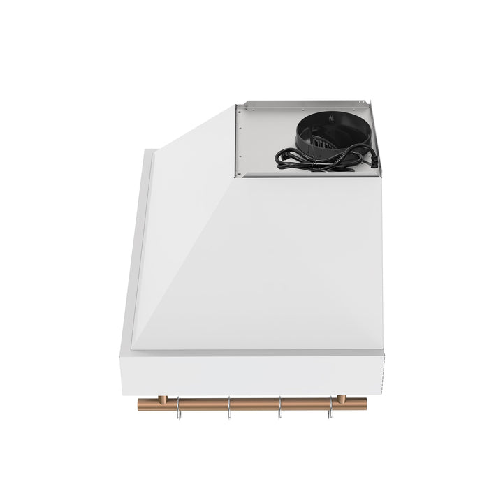 FORNO Venezia 30" 370 CFM Wall Mount Ducted Range Hood with Touch Controls and LED Lights in White with Antique Brass Accents, FRHWM5503-30WHT