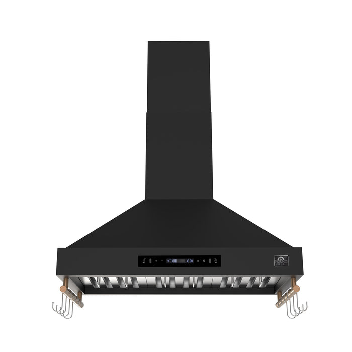 FORNO Venezia 36" 370 CFM Wall Mount Ducted Range Hood with Touch Controls and LED Lights in Black with Antique Brass Accents, FRHWM5503-36BLK