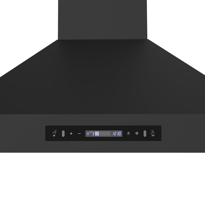 FORNO Venezia 36" 370 CFM Wall Mount Ducted Range Hood with Touch Controls and LED Lights in Black with Antique Brass Accents, FRHWM5503-36BLK