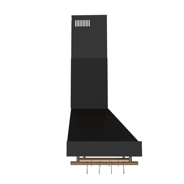 FORNO Venezia 36" 370 CFM Wall Mount Ducted Range Hood with Touch Controls and LED Lights in Black with Antique Brass Accents, FRHWM5503-36BLK