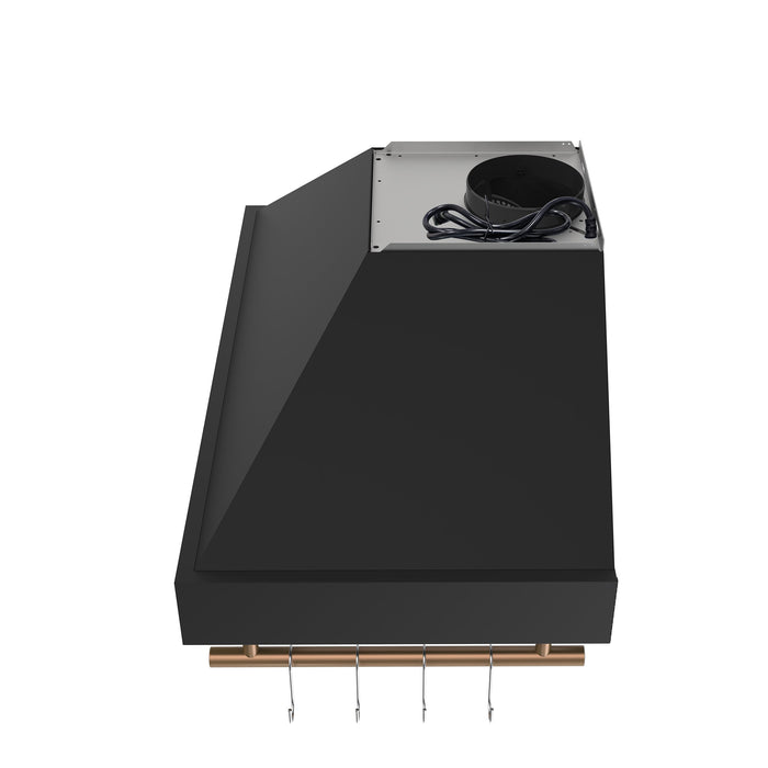 FORNO Venezia 36" 370 CFM Wall Mount Ducted Range Hood with Touch Controls and LED Lights in Black with Antique Brass Accents, FRHWM5503-36BLK