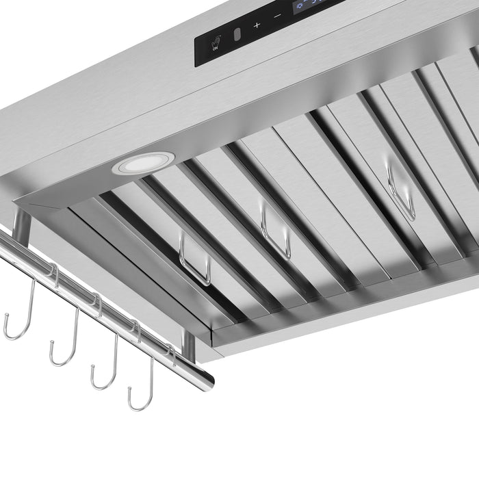 FORNO Venezia 36" 370 CFM Wall Mount Ducted Range Hood with Touch Controls and LED Lights in Stainless Steel, FRHWM5503-36