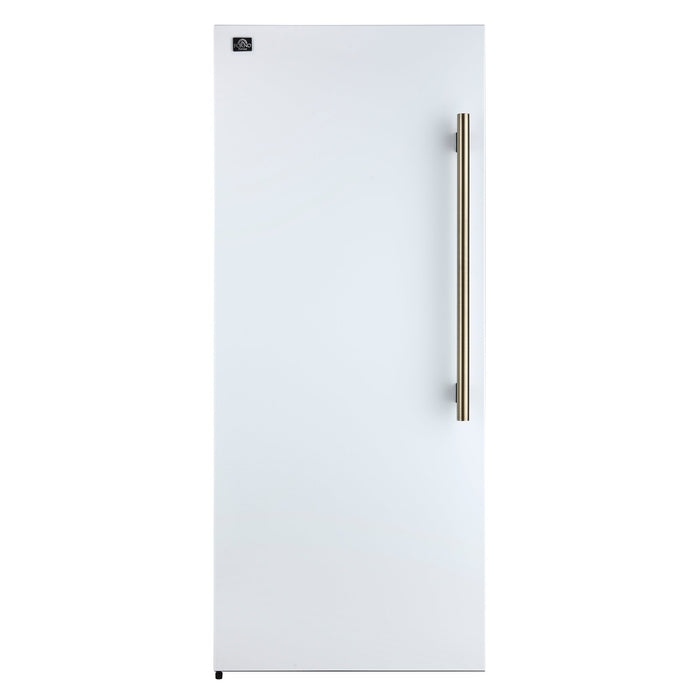 FORNO Maderno 32" 13.6 cu.ft. Left Swing Convertible Refrigerator and Freezer with Modern Trim Kit in White with Antique Brass Handles, FFFFD1722-32LMG-WHT