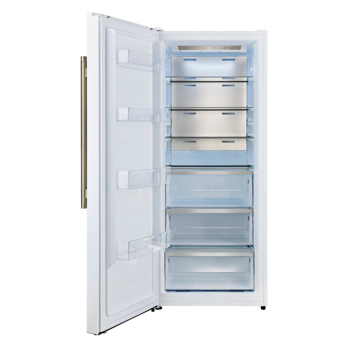 FORNO Maderno 32" 13.6 cu.ft. Left Swing Convertible Refrigerator and Freezer with Modern Trim Kit in White with Antique Brass Handles, FFFFD1722-32LMG-WHT