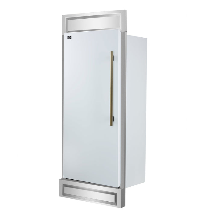 FORNO Maderno 32" 13.6 cu.ft. Left Swing Convertible Refrigerator and Freezer with Modern Trim Kit in White with Antique Brass Handles, FFFFD1722-32LMG-WHT