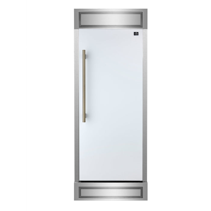 FORNO Maderno 32" 13.6 cu.ft. Right Swing Convertible Refrigerator and Freezer with Modern Trim Kit in White with Antique Brass Handles, FFFFD1722-32RMG-WHT