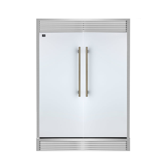 FORNO Maderno 60" 27.2 cu.ft. Convertible Refrigerator and Freezer with Grill Trim Kit in White with Antique Brass Handles, FFFFD1722-60SG-WHT