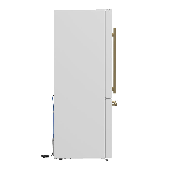 FORNO Espresso Milano 62" 34.4 cu. ft. Side-By-Side Refrigerator with Ice Maker in White with Antique Brass Accents, FFFFD1787-60WHT