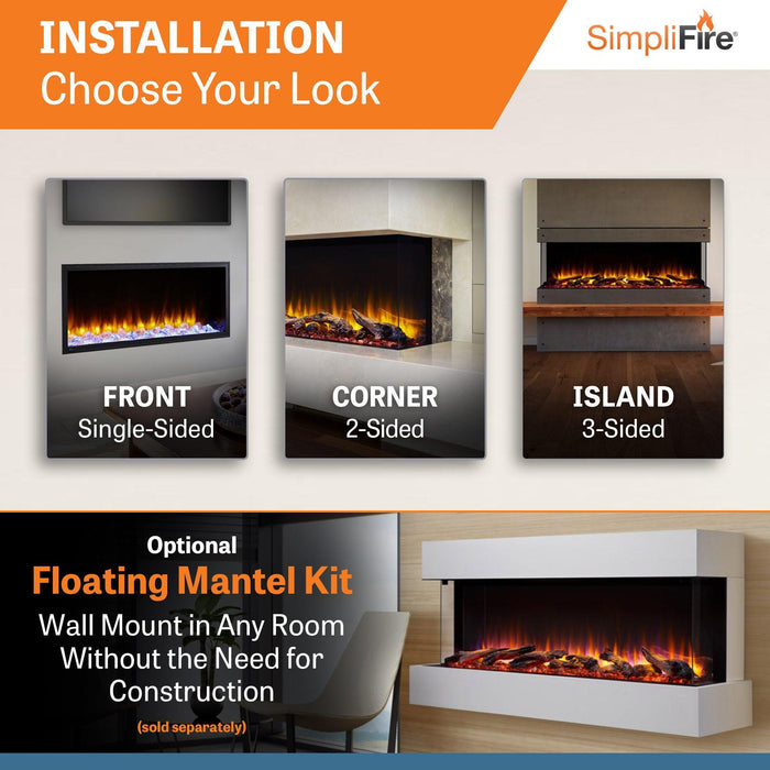SimpliFire Scion Trinity 43" 3-Sided Linear Electric Built-In Fireplace