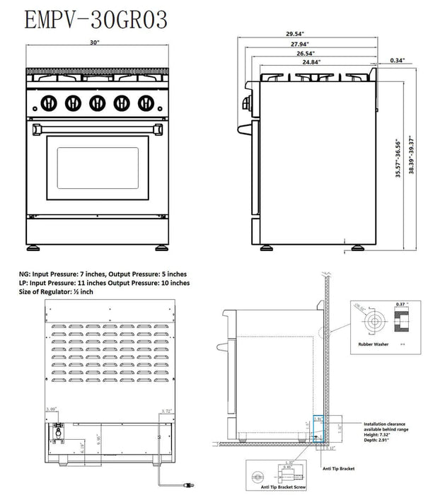 Empava 30-Inch Freestanding Range Gas Cooktop and Oven (EMPV-30GR03)