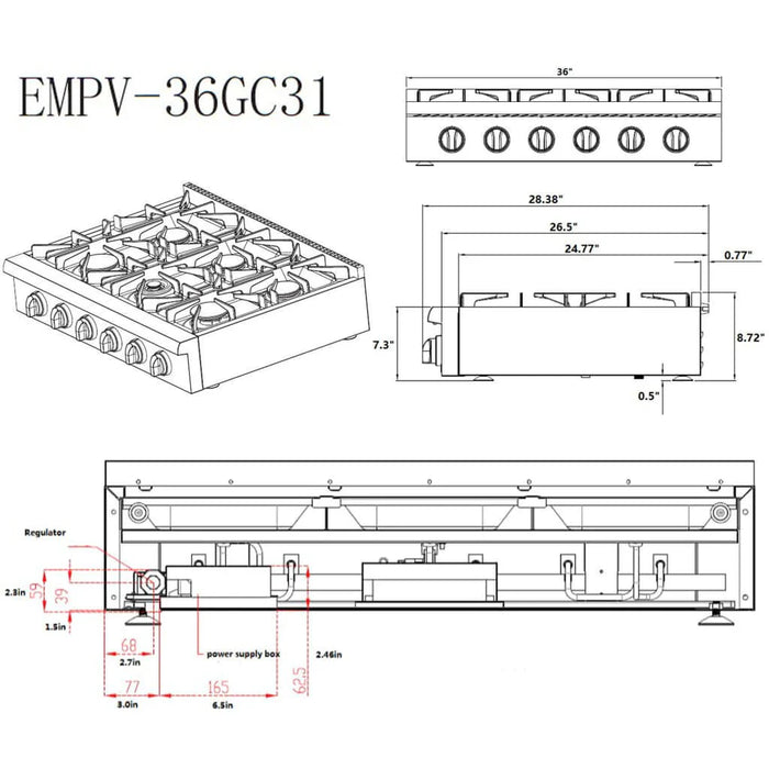 Empava 36-Inch Pro-Style Slide-In Natural Gas Cooktops (EMPV-36GC31)