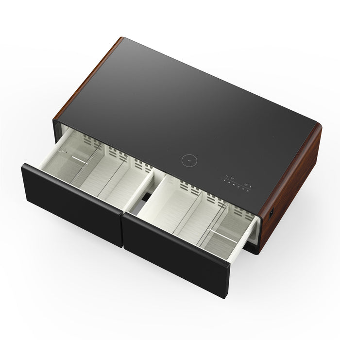 FORNO Evoluto  51" Smart Coffee Table – Dual Fridge Drawers, Bluetooth Audio, Wireless Charging, RGB Light in Black with Wood Accents, FCTFR7006-51WD