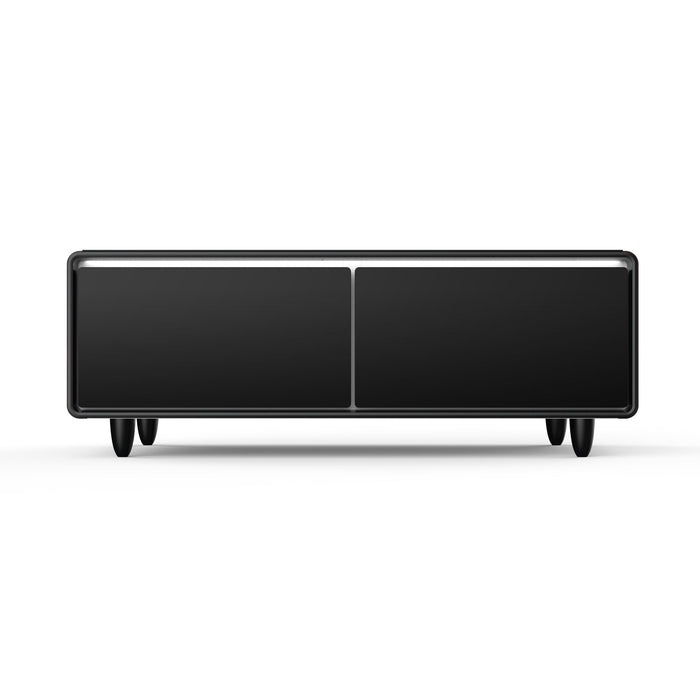 FORNO Evoluto  51" Smart Coffee Table – Dual Fridge Drawers, Bluetooth Audio, Wireless Charging, RGB Light in Black with Wood Accents, FCTFR7006-51WD