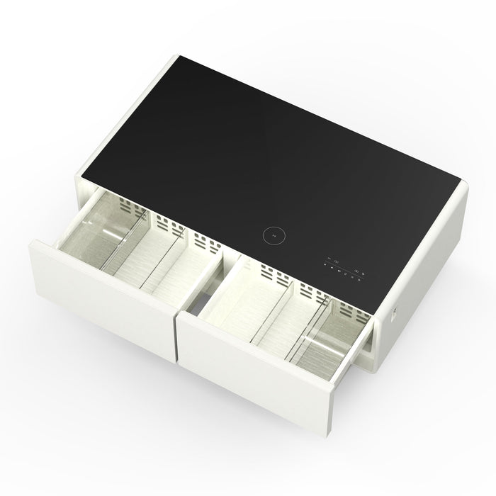 FORNO Evoluto  51" Smart Coffee Table – Dual Fridge Drawers, Bluetooth Audio, Wireless Charging, RGB Light in Black in White, FCTFR7006-51WHT
