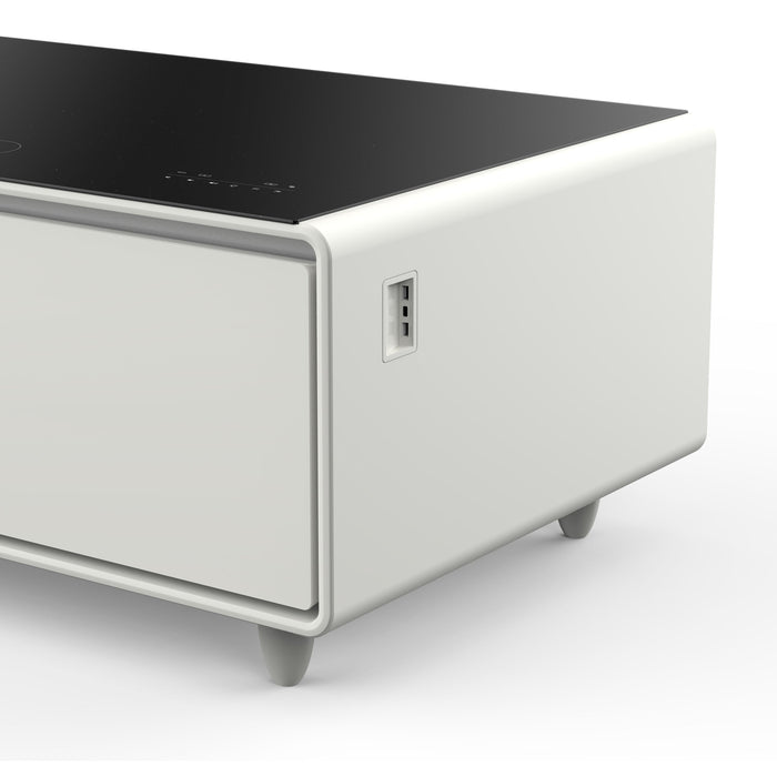 FORNO Evoluto  51" Smart Coffee Table – Dual Fridge Drawers, Bluetooth Audio, Wireless Charging, RGB Light in Black in White, FCTFR7006-51WHT