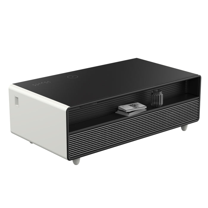 FORNO Evoluto  51" Smart Coffee Table – Dual Fridge Drawers, Bluetooth Audio, Wireless Charging, RGB Light in Black in White, FCTFR7006-51WHT