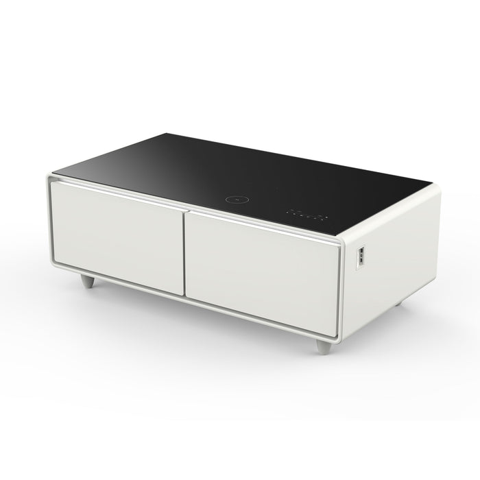FORNO Evoluto  51" Smart Coffee Table – Dual Fridge Drawers, Bluetooth Audio, Wireless Charging, RGB Light in Black in White, FCTFR7006-51WHT
