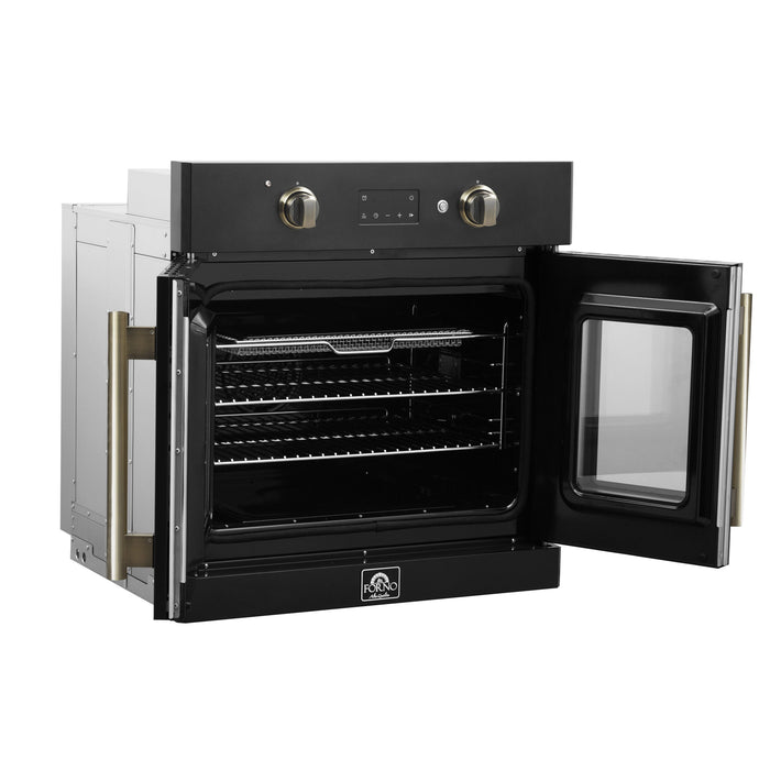FORNO Asti 30" 3.58 cu. ft. French Door Electric Wall Oven with Air Fry, Self-Clean and Sous Vide in Black with Antique Brass Accents, FBOEL1333-30BLK