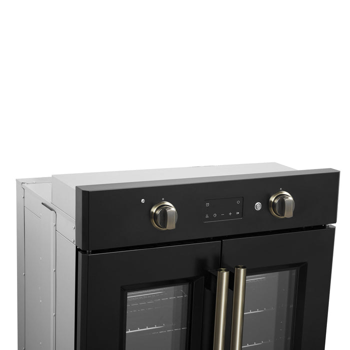 FORNO Asti 30" 3.58 cu. ft. French Door Electric Wall Oven with Air Fry, Self-Clean and Sous Vide in Black with Antique Brass Accents, FBOEL1333-30BLK