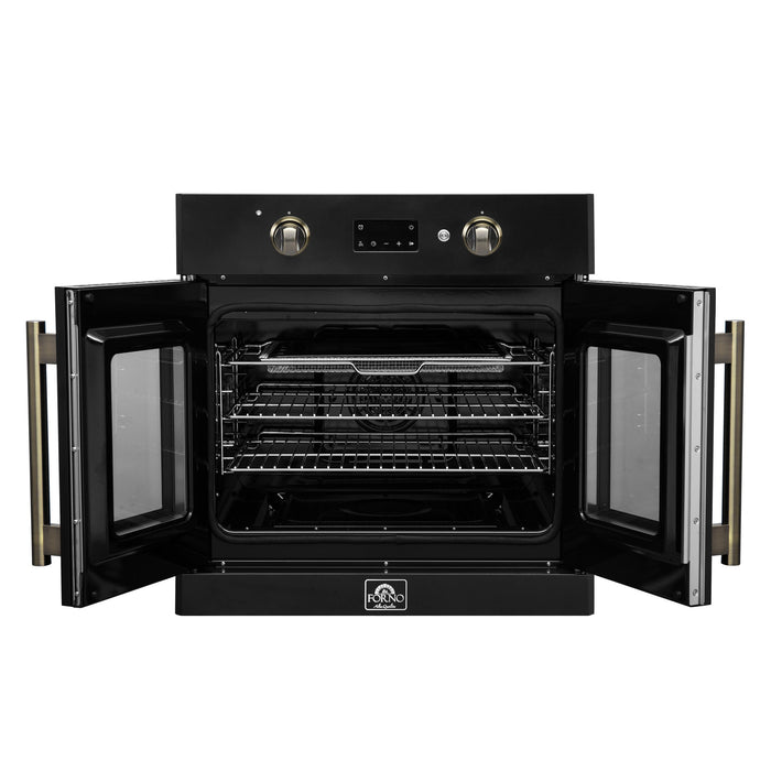 FORNO Asti 30" 3.58 cu. ft. French Door Electric Wall Oven with Air Fry, Self-Clean and Sous Vide in Black with Antique Brass Accents, FBOEL1333-30BLK