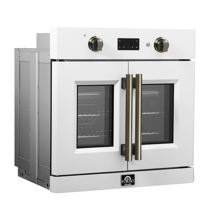 FORNO Asti 30" 3.58 cu. ft. French Door Electric Wall Oven with Air Fry, Self-Clean and Sous Vide in White with Antique Brass Accents, FBOEL1333-30WHT