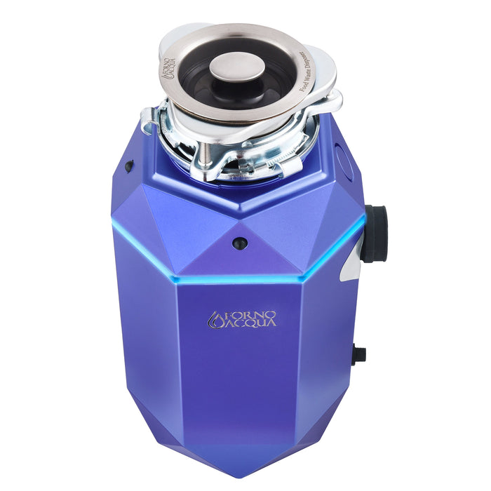 FORNO ACQUA BrightDiamond Amethyst 3/4 HP Ultra-Quiet Garbage Disposal with Motion Sensor Light & Pre-Wired Air Switch