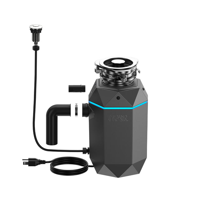 FORNO ACQUA BrightDiamond Black Onyx 1 HP Ultra-Quiet Garbage Disposal with Motion Sensor Light & Pre-Wired Air Switch