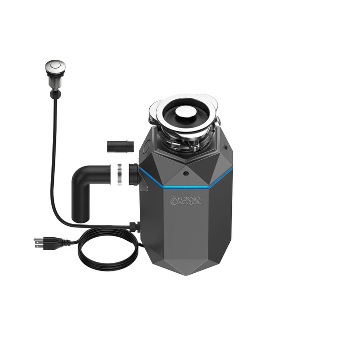 FORNO ACQUA BrightDiamond Black Onyx 1 HP Ultra-Quiet Garbage Disposal with Motion Sensor Light & Pre-Wired Air Switch