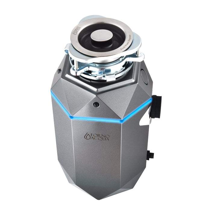 FORNO ACQUA BrightDiamond Black Onyx 1 HP Ultra-Quiet Garbage Disposal with Motion Sensor Light & Pre-Wired Air Switch