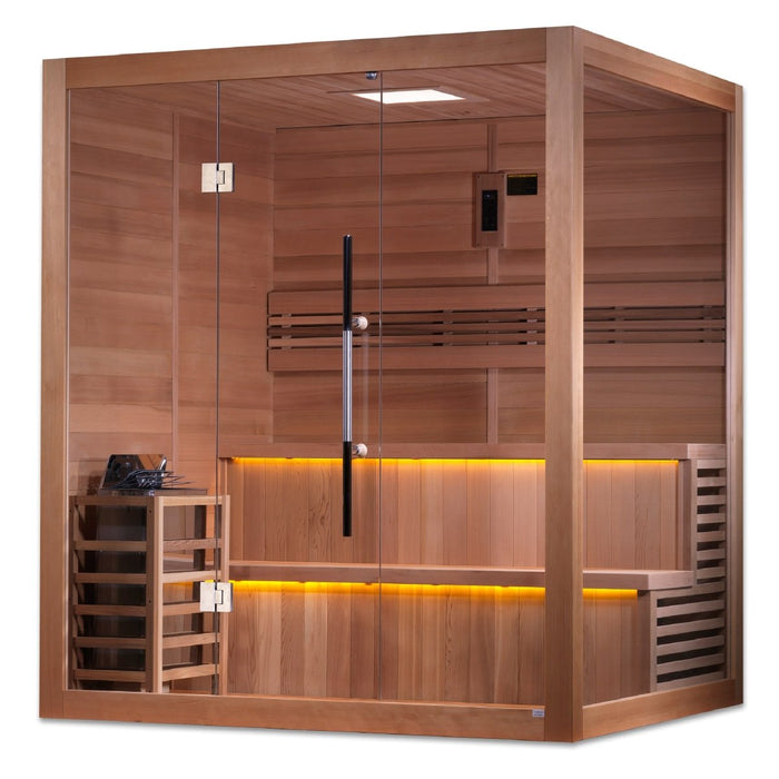 Golden Designs Glass Wall "Kuusamo" 6 Person Indoor/Outdoor Traditional Sauna GDI-7206-01