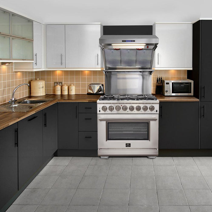 FORNO Appliance Package- 36 Inch Gas Range, Wall Mount Range Hood, AP-FFSGS6244-36