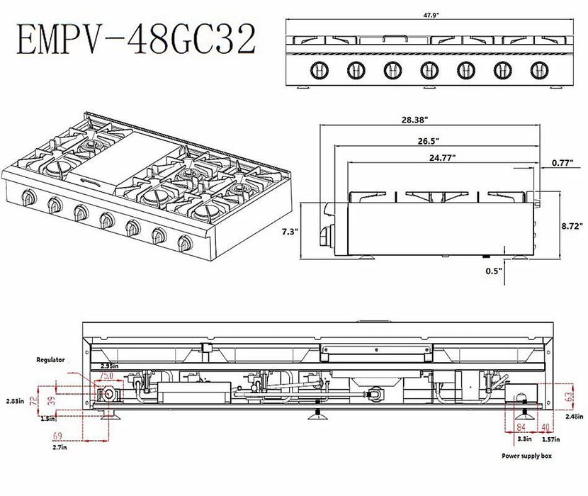Empava 48-Inch Pro-Style Slide-In Natural Gas Cooktops in Stainless Steel (EMPV-48GC32)
