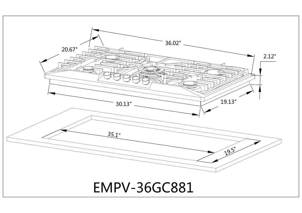 Empava 36-Inch Built-In Natural Gas Cooktops in Stainless Steel (EMPV-36GC23)