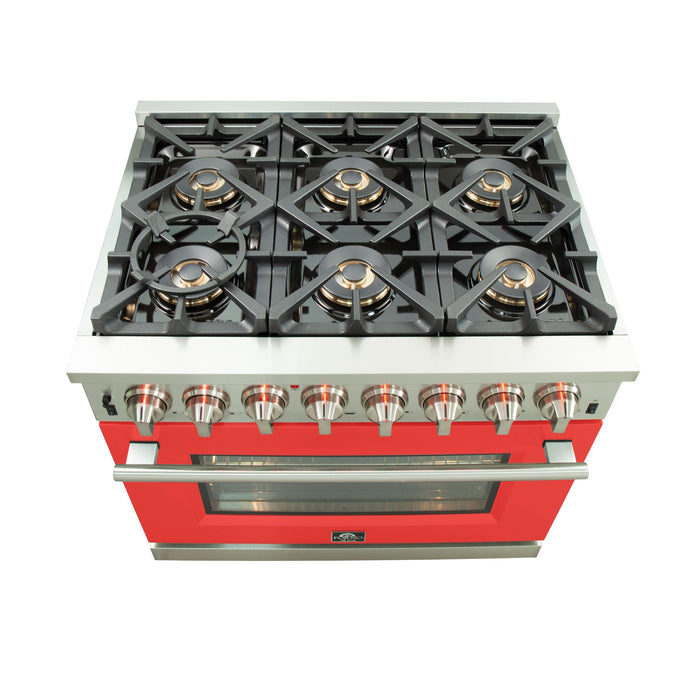 Forno 36-Inch Capriasca Dual Fuel Range with 6 Gas Burners and 240v Electric Oven in Stainless Steel with Red Door (FFSGS6187-36RED)