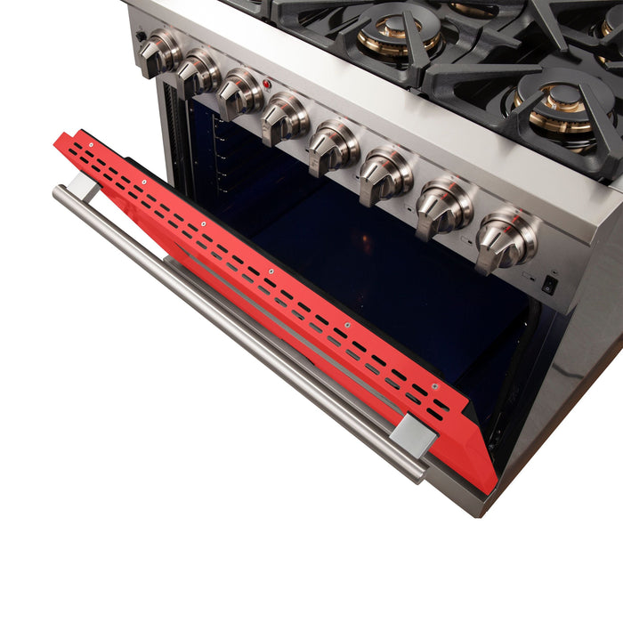 Forno 36-Inch Capriasca Dual Fuel Range with 6 Gas Burners and 240v Electric Oven in Stainless Steel with Red Door (FFSGS6187-36RED)