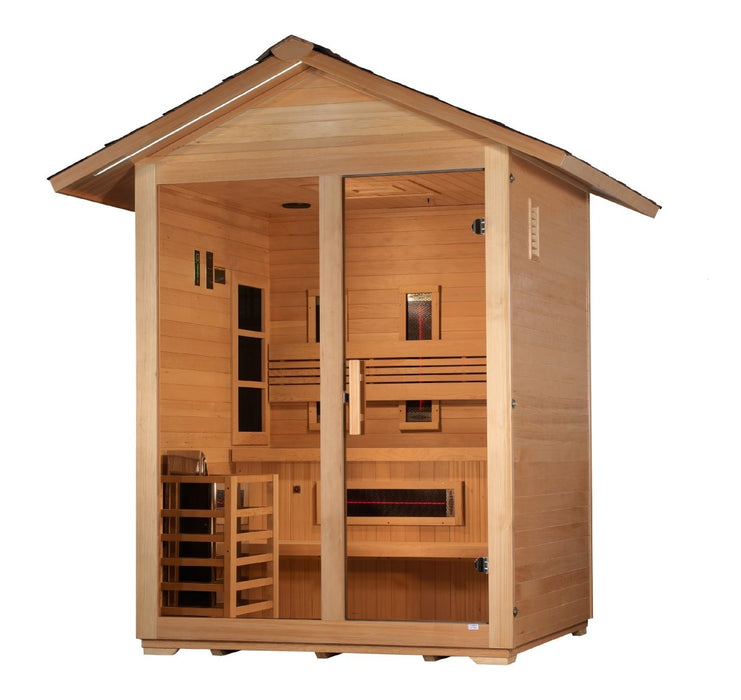 Golden Designs "Carinthia" 3 Person Hybrid (PureTech™ Full Spectrum IR or Traditional Stove) Outdoor Cabin Sauna GDI-8123-01