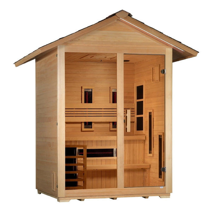 Golden Designs "Carinthia" 3 Person Hybrid (PureTech™ Full Spectrum IR or Traditional Stove) Outdoor Cabin Sauna GDI-8123-01