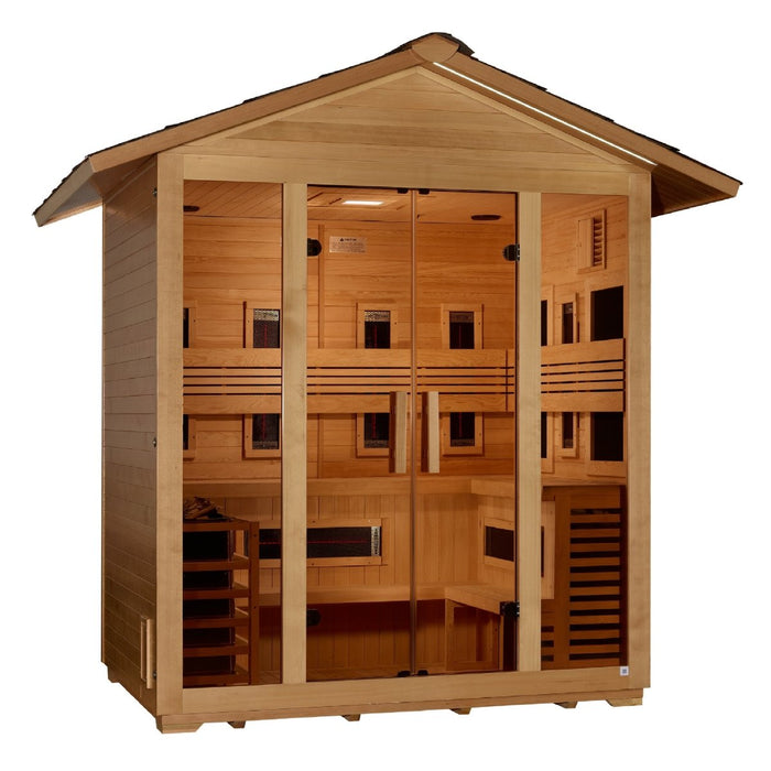 Golden Designs "Gargellen" 5 Person Hybrid (PureTech™ Full Spectrum IR or Traditional Stove) Outdoor Cabin Sauna GDI-8125-01