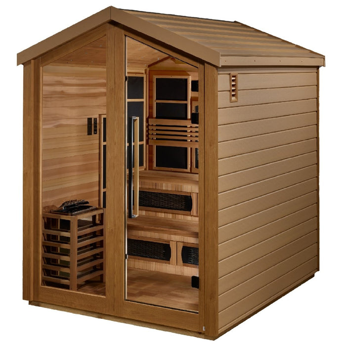 Golden Designs Kaskinen 6 Person Hybrid (PureTech™ Full Spectrum IR / Traditional Stove) Outdoor Cabin Sauna GDI-8526-01