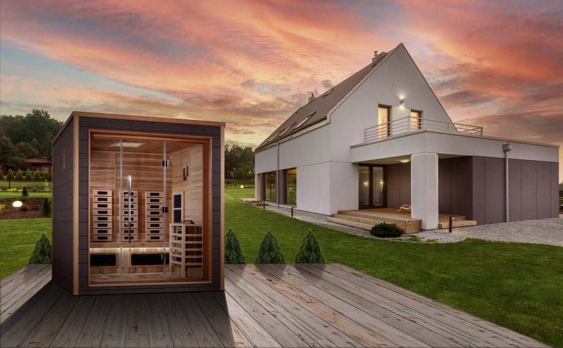 Golden Designs Visby 3 Person Hybrid (PureTech™ Full Spectrum IR or Traditional Stove) Outdoor Steam Sauna GDI-8223-01