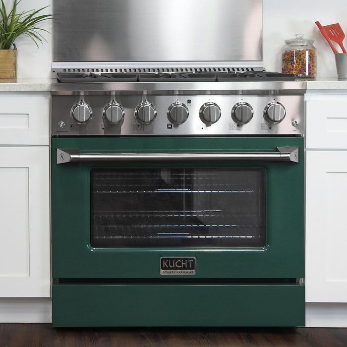 Kucht 36-Inch 5.2 Cu. Ft. Gas Range - Sealed Burners and Convection Oven in Green (KNG361-G)
