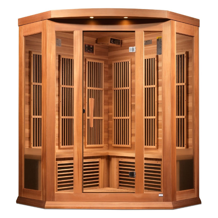 Maxxus 3 Person Corner Near Zero EMF FAR Infrared Dry Sauna in Canadian Red Cedar MX-K356-01-ZF CED