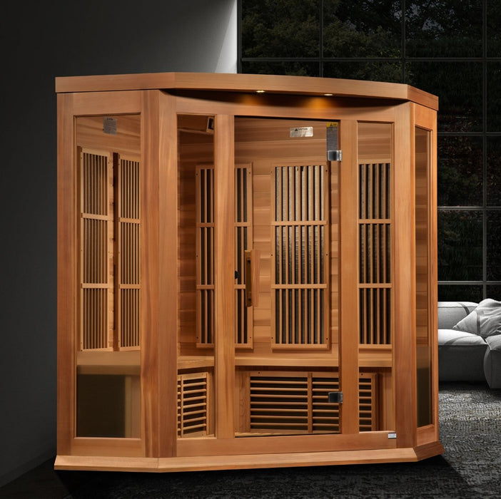 Maxxus 3 Person Corner Near Zero EMF FAR Infrared Dry Sauna in Canadian Red Cedar MX-K356-01-ZF CED