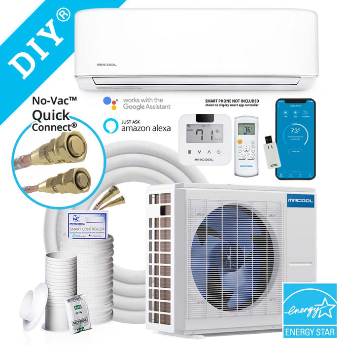 MRCOOL Energy Star 18K BTU, 1.5 Ton, 20 SEER, Heat Pump Condenser & Wall Mount Air Handler with Enhanced WiFi and 25ft Lineset (DIY-18-HP-230B25)