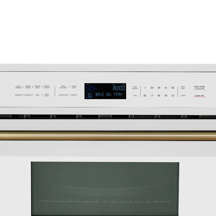 FORNO Espresso Oliena 30" 1.6 cu. ft. Built-In Microwave Oven in White with Antique Brass Handles, FMWDR3093-30WHT