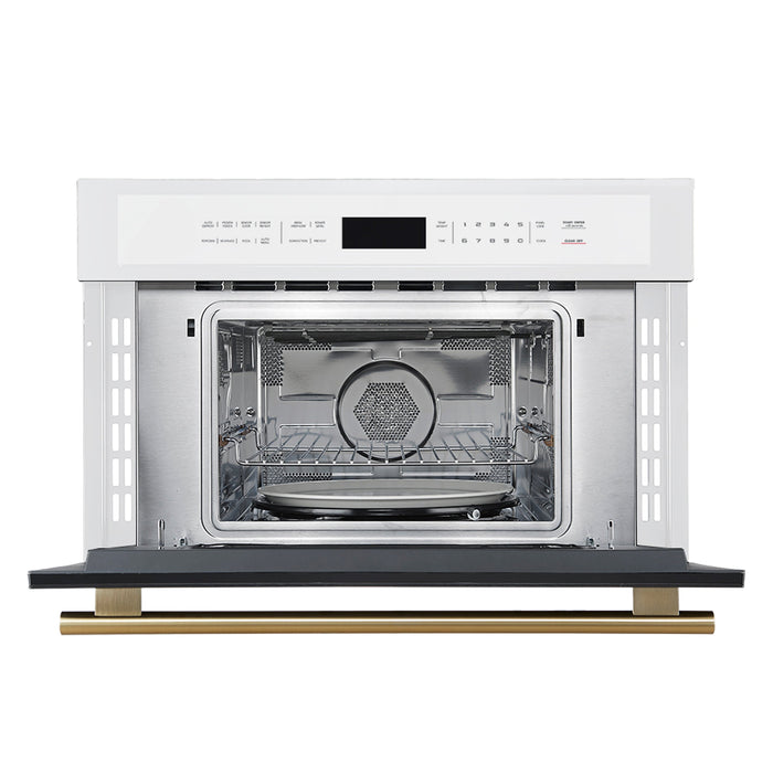 FORNO Espresso Oliena 30" 1.6 cu. ft. Built-In Microwave Oven in White with Antique Brass Handles, FMWDR3093-30WHT